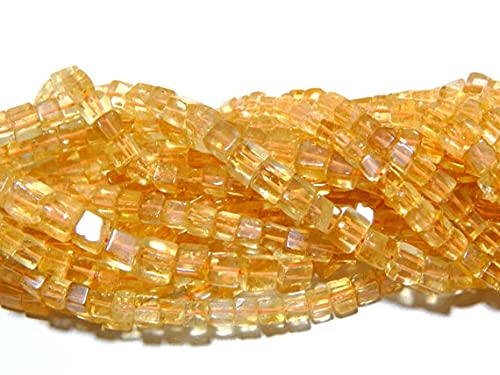 Citrine 3D Cube Beads Smooth Box Shape 100 Persent Natural Gemstone Size 4x5.mm 16"Inches Strand.