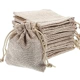 20PCS Reusable Burlap Gift Bags with Drawstring 4.7 x 3.5 Inch Small Party Favor Gift Bags Premium Linen Jewelry Pouches Brown Linen Sacks Bag for Christmas Wedding Party DIY Craft Candy Packing