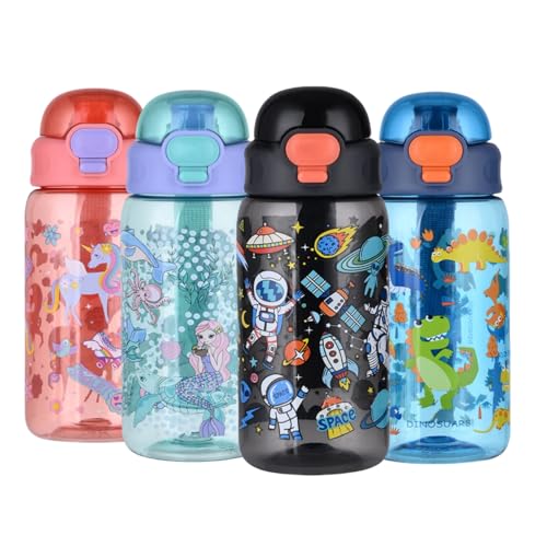 MHwan Botella Agua Niños, 600ml Mundo Espacial Botellas Agua Niños Colegio, Sin BPA, Cantimplora Infantil Robusta y...