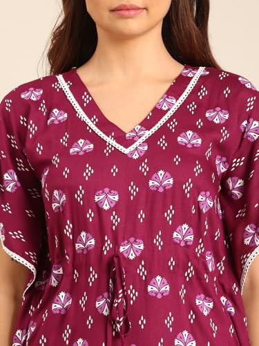 Image of Rupa Jon Aishwarya Women Full Length Printed Kaftan Nighty in Premium Cotton Blend Fabric, Night Dress, Maxi Nighty for Comfortable Everyday Wear