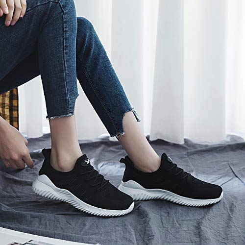 Womens Memory Foam Walking Shoes Lightweight Fashion Sports Gym Jogging Slip on Tennis Running Sneakers Black 8.5 B(M) US - Thumbnail 5