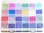Size 11/0 Crafts Glass Bugle Beads 2.2x2mm Bugle Beads Beading Needles with Organizer Box for Jewelry Making (24 Assorted Multicolor Set, Total About 21600pcs)