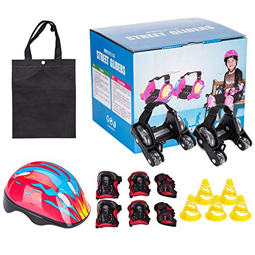 WXYLYF Heels Roller LED Flash Roller Street Gliders Roles Shoes Kids Girls Boys LED Shoes 60Kg Black, Free Protective Equipment,D