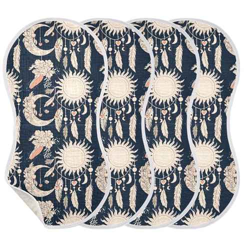 xigua Moons Muslin Baby Burp Cloths Set of 4, Super Soft & Absorbent Burping Rags, Cotton Burp Clothes Shower Gift for Newborn, Baby Girls and Boys3