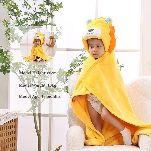 Image of TONWHAR 0-4 Years Toddlers' And Kids' Boys Girls Animal Face Hooded Blanket Baby's Bathrobe,Plush After Bath Blanket (Lion)