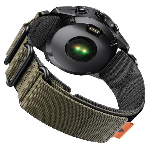 ANCOOL for Fenix 7 Band/Fenix 6 Pro band/Fenix 5 Watch Band 22mm Nylon Watch Band Replacement for Fenix 7 Pro/Forerunner 965/955/945(Black/Army Green)