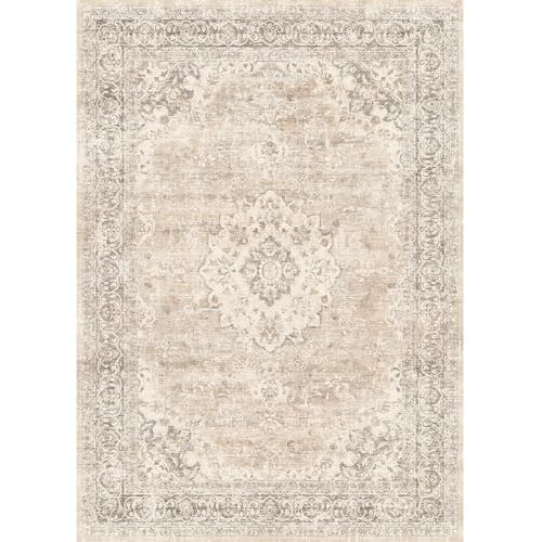2x3 Washable Area Rug for Entryway Beige Floral Vintage Non Slip Low Pile Thin Rug Soft Lightweight Stain Resistance Doormat Living Room Kitchen Bathroom Laundry Room Home Decor
