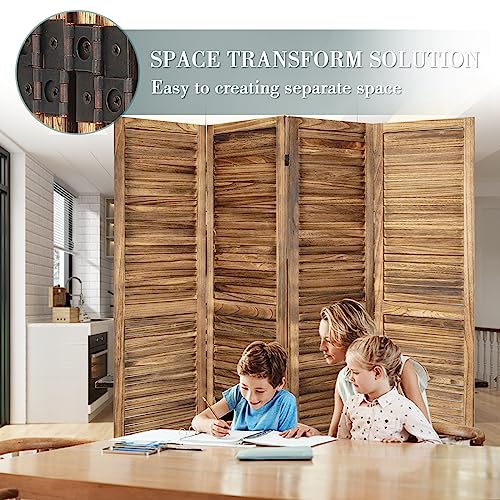 ECOMEX Room Dividers, 4 Panel Wood Room Screen Divider Freestanding, Folding Privacy Screen and Room Dividers, Wall Dividers, Dark Brown - Thumbnail 5