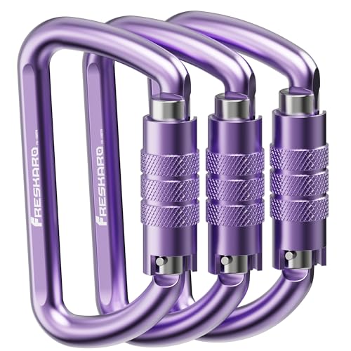 Image of FresKaro 3inch 12kN-2698lbs Auto Locking Carabiner Clips, Solid D Shape, Heavy Duty 7075 Aluminum, Lightweight 1.09oz, Rust Proof, for Hammock, Hiking, Dog Leash, Keychain etc., Multi-Colors