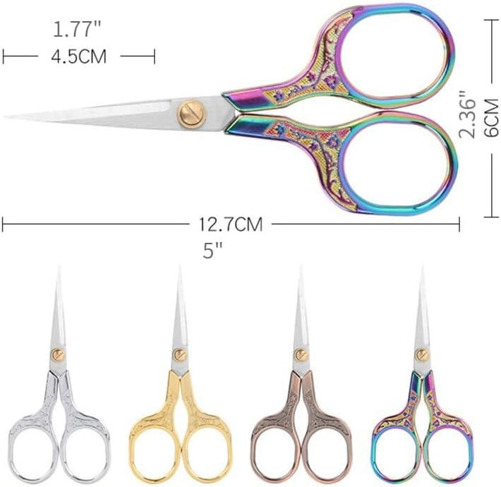 Vintage Craft Scissors Stainless Steel Square Handle Household DIY Embroidery Thread Scissors for Sewing Cutting Cloth with A Chinese Knot (Multicolor)