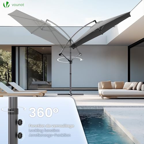 Parasol de Jardín VOUNOT 300 cm Gris Protege del Sol con Comodidad 5