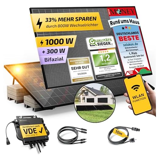 Solakon® 1000W Balkonkraftwerk mit Halterung (Flachdach) - Balkonkraftwerk 800W komplett Steckdose - 800 Watt Wechselrichter - Solaranlage Komplettset - 500W bifaziale Solarmodule inkl. Zubehör