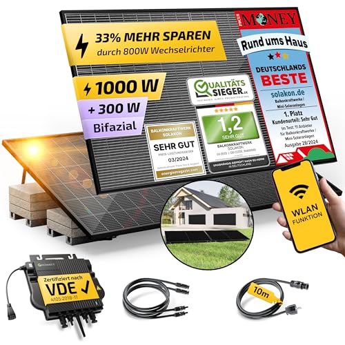 Solakon® 1000W Balkonkraftwerk mit Halterung (Flachdach) - Balkonkraftwerk 800W komplett...
