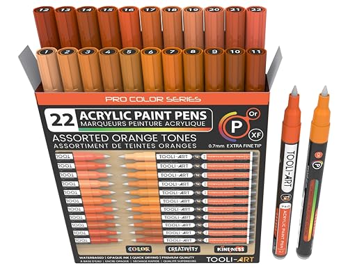 Marqueurs peinture acrylique orange pour galet et bois - 22 feutres 0,7 mm