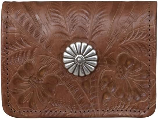 American West Hand Tooled Handcrafted Genuine Leather Small Tri-Fold Wallet for Women/Girls/Teens Credit Card Slots Cash Pocket and Clear ID Holder Western (Medium Brown)