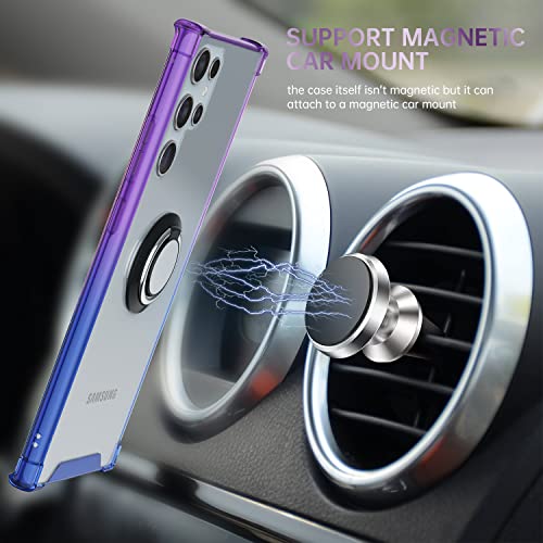 Daupin For Galaxy S23 Ultra Case Clear With 360 Rotation Metal Ring Holder Stand, Support Magnetic Car Phone Mount Soft Tpu Bumper Pc Hard Protective Phone Case For Samsung S23 Ultra 5G (Purple Blue) #TOP1