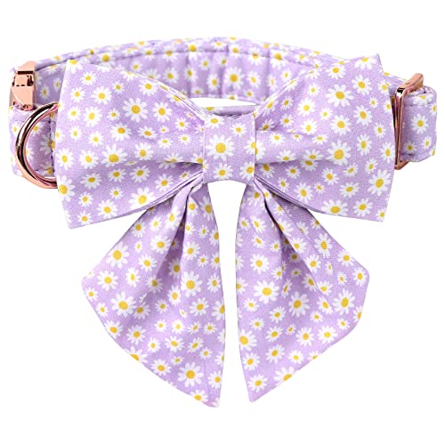 Lionet Paws Spring Dog Collar with Sailor Bow Soft Comfortable Adjustable Cute Daisy Collar for Dogs Small Neck 10-16 inches