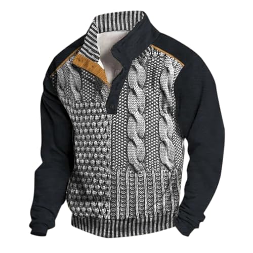 Image of Men's Western Printed Sweatshirt with Digital Stand Tie Buckle, Classic Cowboy Style Pullover for Casual Wear, Heavyweight Cotton Blend, Black (Grey, XXL)