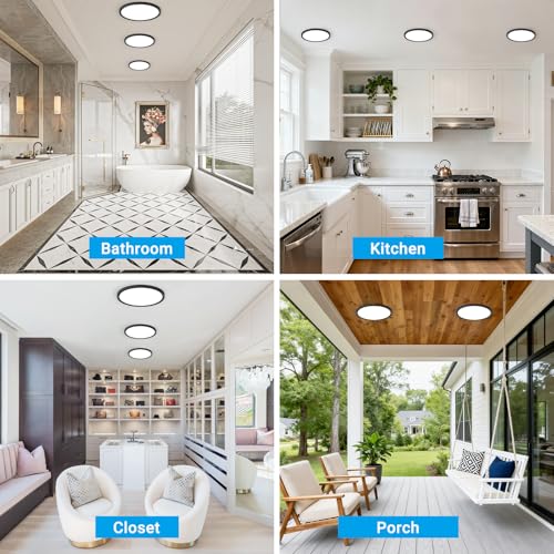 Fairdeer LED Flush Mount Ceiling Light,7Inch 15W,3000K/3500K/4000K/5000K/6500K 5 Color Temperatures Ceiling Light Fixture for Kitchen Porch Hallway Bedroom Bathroom and Closet,Black by Fairdeer - Used condition - Image 8