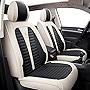 Isen-CoverAuto Full Coverage Faux Leather Car Seat Covers Automotive Vehicle Cushion Universal Fit for Cars SUVs Pick-up Truck, Auto Interior Accessories Seat Covers Full Set (Black & Cream)