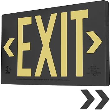 LFI Lights UL 924 Listed 50 Photoluminescent Exit Sign, Green Red Black Thermoplastic Housing, Single Sided, Wall, Ceiling or Side Mount, Optional Arrows, Glow in the Dark, No Power or Battery Needed, PA3G50S Black, 1 Sided