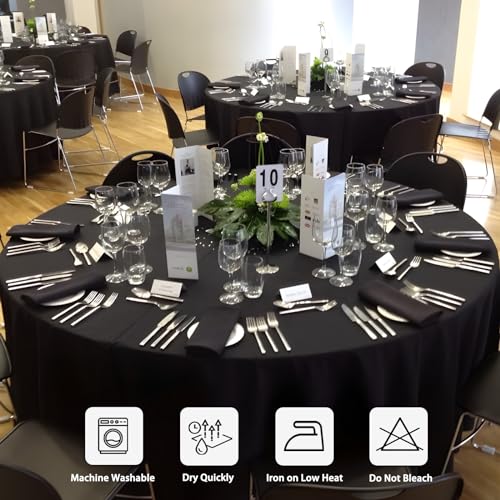 Heneger 8 Pack Black Round Tablecloth 120 Inch Black Table Cloth Stain and Wrinkle Resistant Reusable and Washable Polyester Fabric Table Covers for Buffet Wedding Party and Banquet by Heneger - Used condition - Image 7