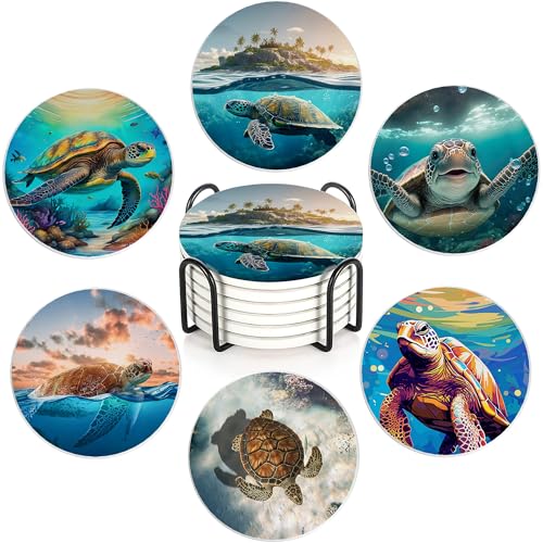 Sea Turtle Ceramic Drink Coasters Set of 6