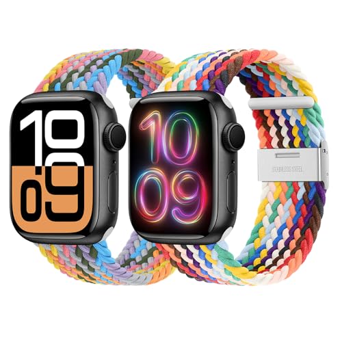 Braided Solo Loop Compatible with Apple Watch Band 44mm 40mm 38mm 42mm 41mm 45mm 46mm 49mm Men Women, Stretchy Nylon Strap Elastic Sport Wristband for iWatch Series 10 9 8 7 6 5 4 3 SE Ultra
