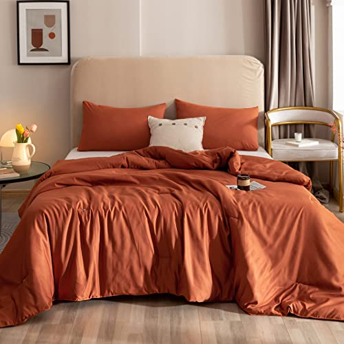 Rosgonia Terracotta Comforter Set - 3Pcs (1 Comforter & 2 Pillowcases) Rust Queen Comforter Set For Women And Men- Reversible Soft Warm Lightweight Microfiber Comforter For All Season #TOP1