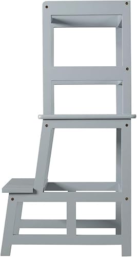 Miniatura 9 de Costzon Taburete de cocina para niños con riel de seguridad, taburete de cocina para niños pequeños con construcción de bambú macizo, soporte para