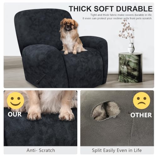 Image of ANARACHON Leather Like Recliner Chair Covers Heavy Duty, 4 Pieces Recliner Cover for Recliner Chair, Leather Cover for Recliner slipcovers Washable for Pets (03Navy Blue)