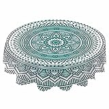 AOYEGO Grey Teal Mandala Table Cloth Lotus Flower Circle Geometric Boho Round Tablecloth 60 Inch for