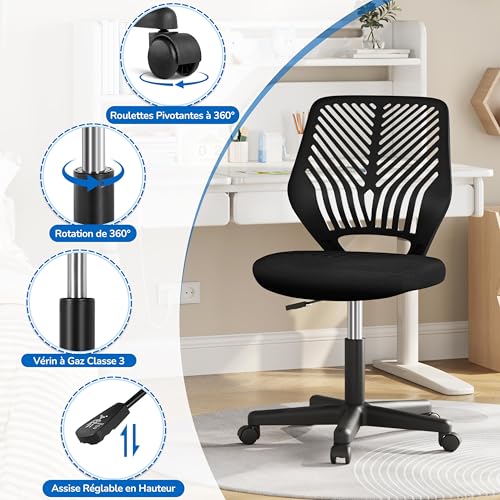 Chaise Bureau Ergonomique Maille, Hauteur Réglable Yaheetech