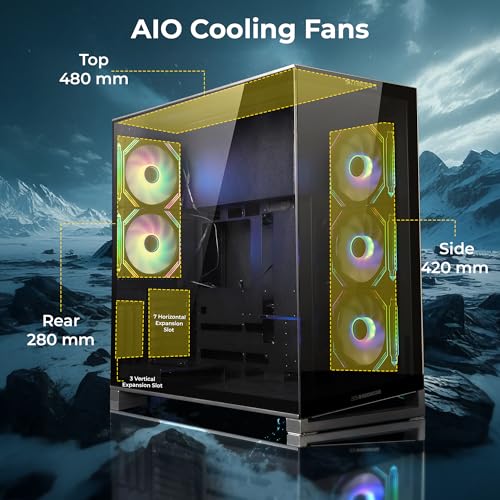 Image of Zebronics Premium Gaming Case, Full-Tower, EATX, ATX, 5 ARGB Fans, Upto 480mm AIO Support, Type-C, USB 3.0, Vertical GPU, Dual Chamber, Magnetic Dust Filter (Shadowcore, Black)