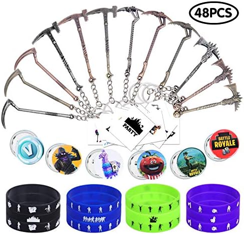 Video Game Party Favors - 48PCS Carnival Prizes Bulk for Kids- Bracelets Keychains Pins Tattoos - Birthday Party Supplies Pinata Filler Easter Basket Stuffers