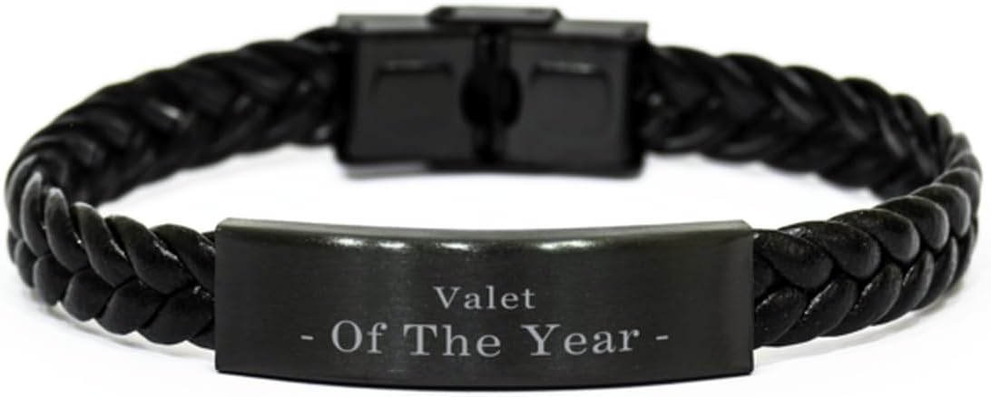 Valet Gifts. Valet Of The Year. Unique Braided Leather Bracelet for Valet. Unique Birthday Inspirational Gift