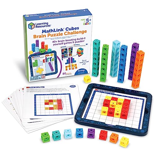 Learning Resources Denksportaufgaben mit MathLink-Steckwürfeln, ab 5 Jahren, Verbindungswürfel, zusammensteckbare Würfel, Mathe-Lernmaterial, Zählwürfel, 80-teilig