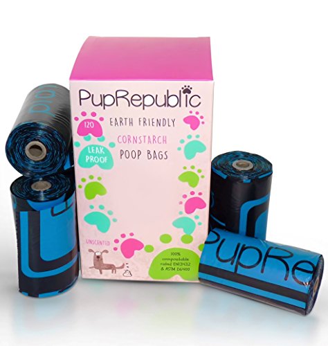 PupRepublic Biodegradable Poop Bags, Earth Friendly Cornstarch, 8 Refill Rolls,Top Compostable Rating ASTM D6400,120 Large,Strong,Unscented,Leak-Proof Dog Waste Bags