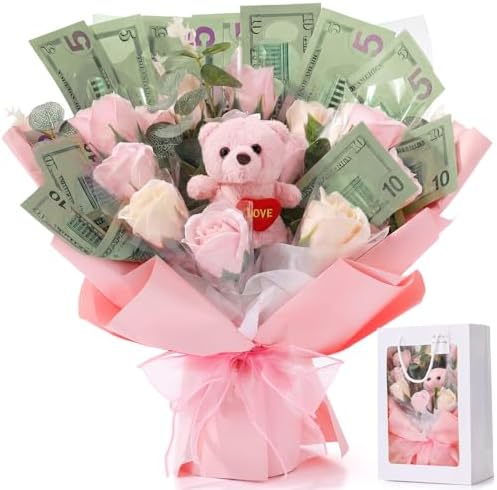 DIY Valentine's Day Money Soap Flower Bear Bouquet with Gift Bag,...