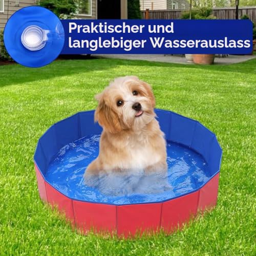 LUFEIS Hundepool, 60x20cm Hundepool Schwimmbad,Hundebecken Faltbar mit Ablassventil,Planschbecken Rutschfest, Swimmingpool für Hunde,Faltbarer Pool Hundepools Schwimmbecken für Kleine Hunde Katze(Rot)