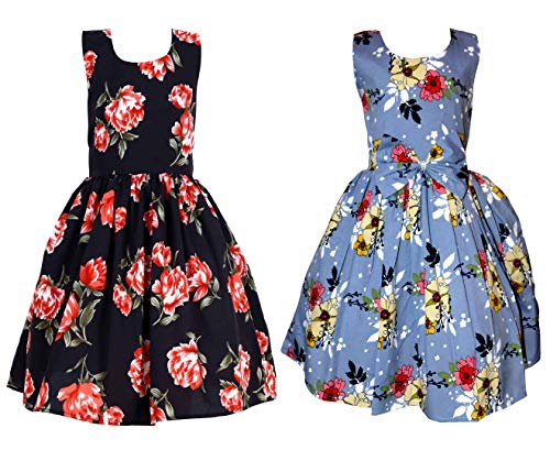 Image of Casual Frock for Baby Girls,Blue Printed and Olive Printed,Pack of 2