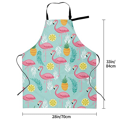 Xwqwer Pink Flamingo Pineapples And Exotic Leaves Bib Apron With 2 Pockets, Adjustable Kitchen Aprons Ties Waterdrop Resistant For Men Women Suitable For Cooking Bbq Chef Grill Baking #TOP3