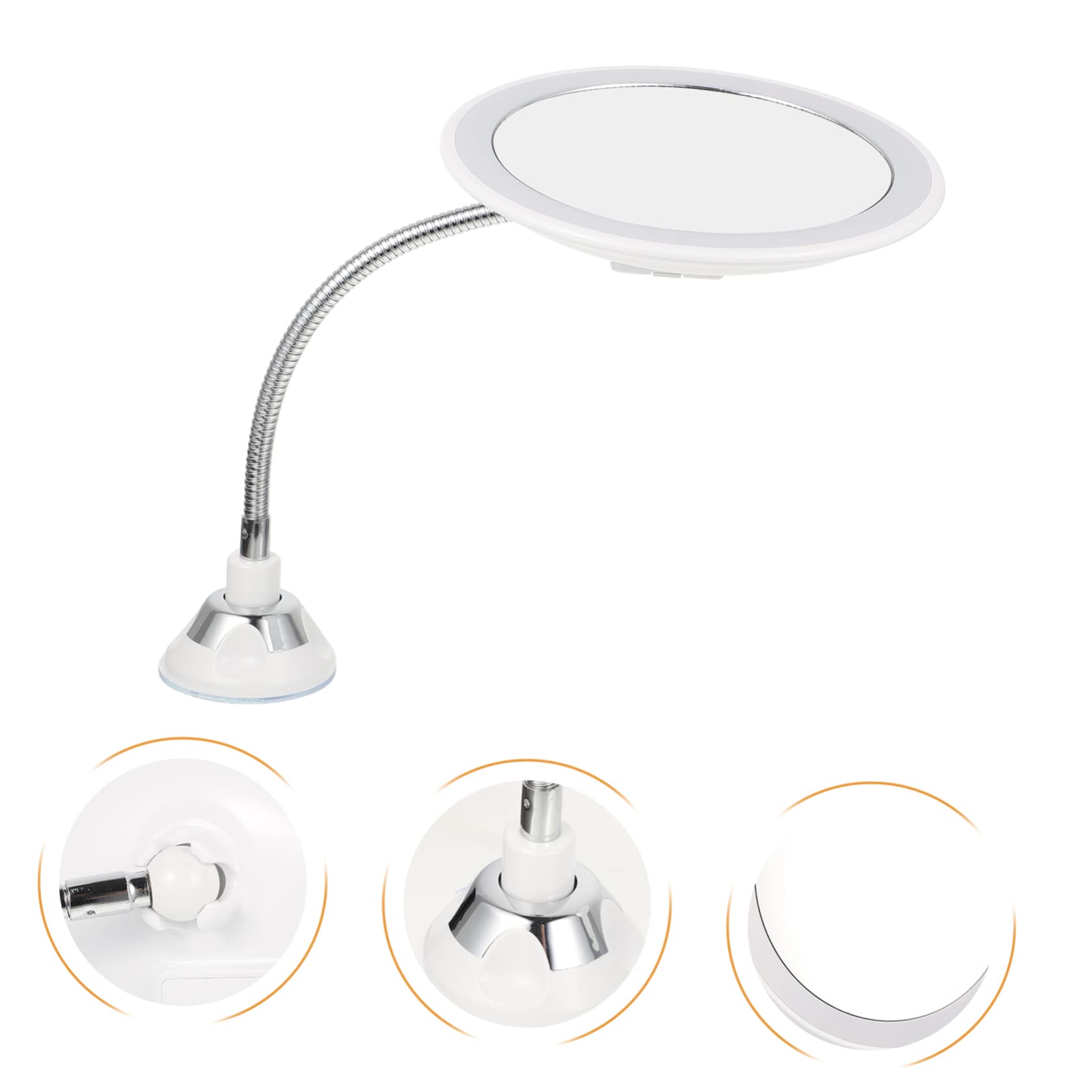 Housoutil Kosmetikspiegel mit Saugnapf Weiß 10-facher Vergrößerungsspiegel aus Abs und Glas LED Beleuchtung 360° Drehbar Rund Leicht mit Starkem Saugnapf für Damen und Professionelle Make
