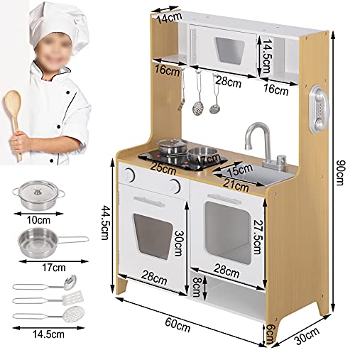 WOLTU Kinderküche Spielküche mit Licht und Sound, Holz Küche inkl. 5tlg Küchenset Holzspielzeug für Kinder Natur+Weiß… – Bild 6