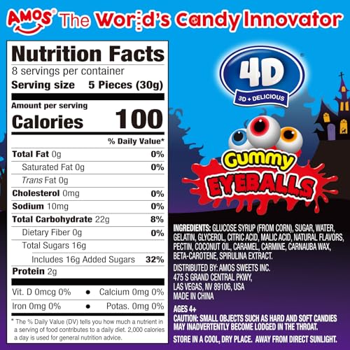 AMOS 4D Gummy Eyeballs, Approx 40 Pieces Halloween Candy, Colorful eyeball-shaped gummies with a chewy bite, perfect for Halloween parties, trick-or-treat bags, and candy bowls. - image 3