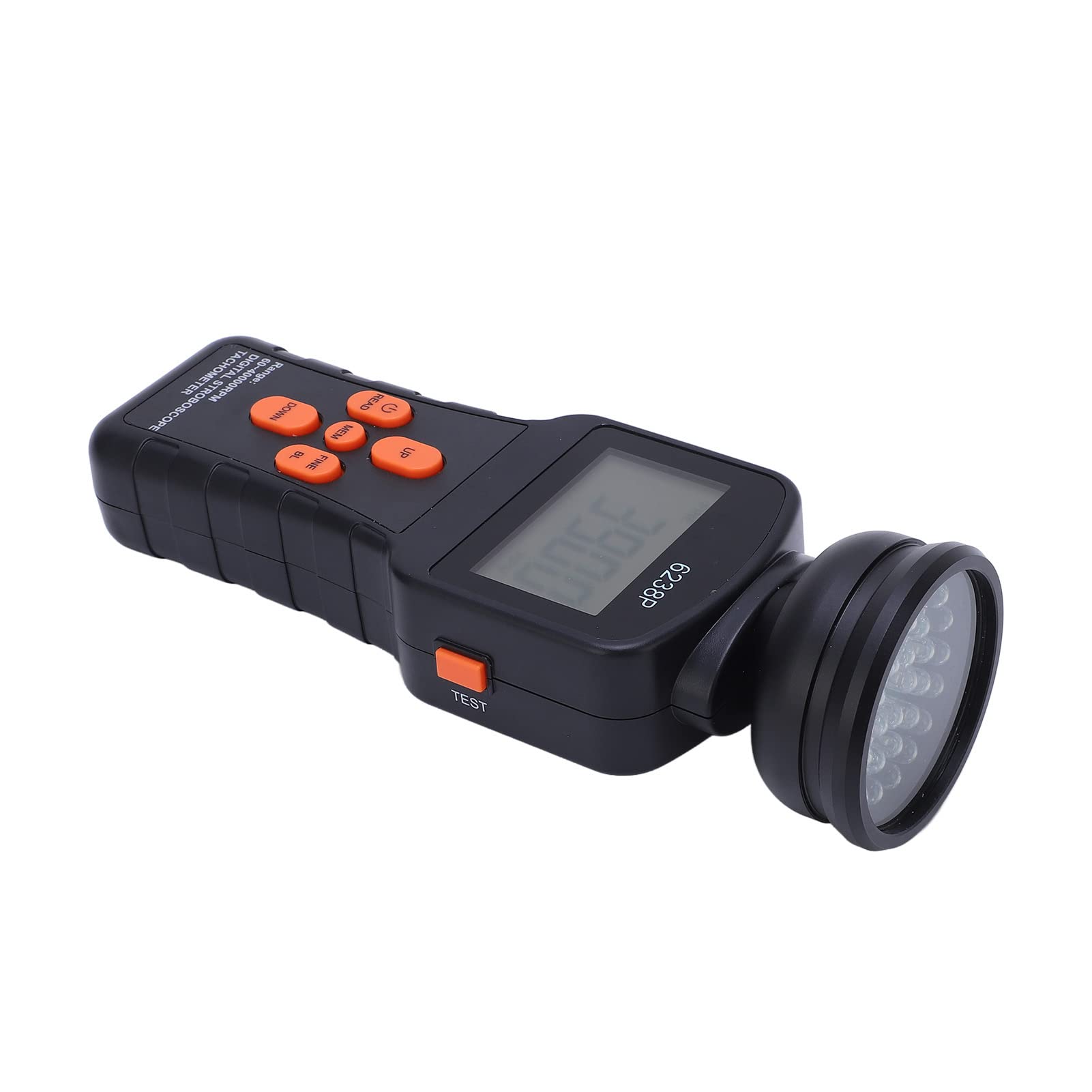 6238P Cyfrowy Stroboskopowy Obrotomierz Błyskowy Obudowa z Tworzywa Sztucznego 60 do Obr./min Podświetlenie LCD Dokładna i Zgrubna Regulacja Bezdotykowy Pomiar Prędkości Silników