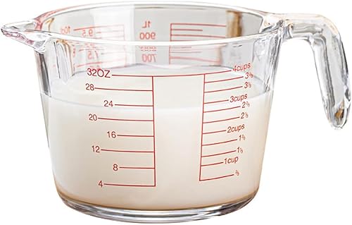 Taza métrica de vidrio templado extragrande  Medidas incrementales  32 oz.  4 tazas o 1000 litros  10 DL multiusos medición, ingredientes líquidos y