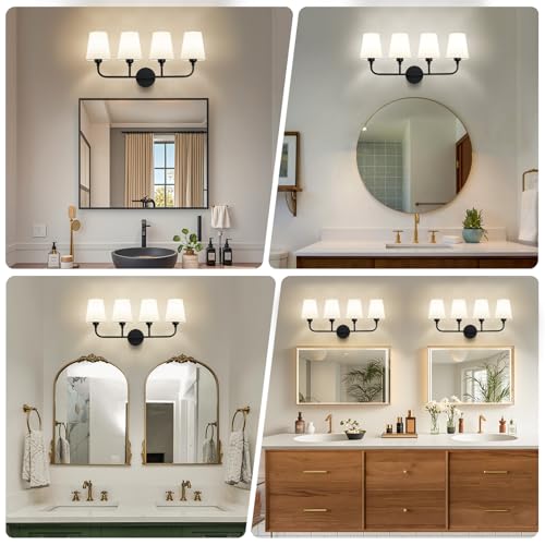 Image of Bathroom Vanity Light, Matte Black Bathroom Lighting Fixtures Over Mirror