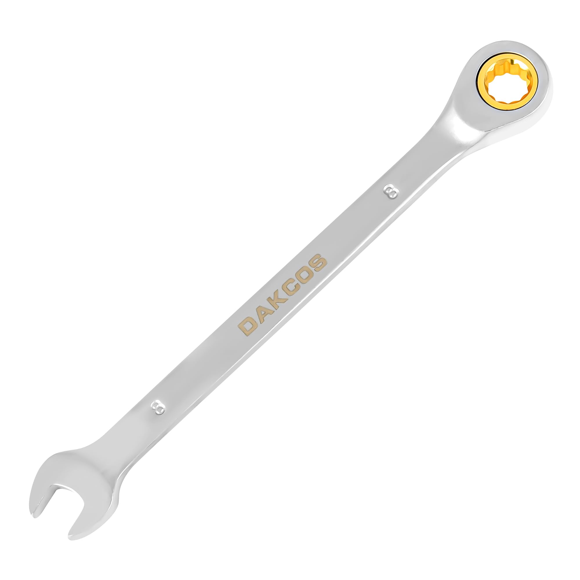 Dakcos Chrome Fixed Head Ratchet Spanner 8Mm Ratcheting Combination Wrench Vanadium Steel