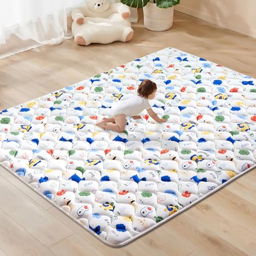 Alfombra para gatear para bebé, grande, 150 x 180 cm, plegable y antideslizante para interior y exterior, ideal como alfombra de juegos para niños y bebés, multicolor y fácil de transportar